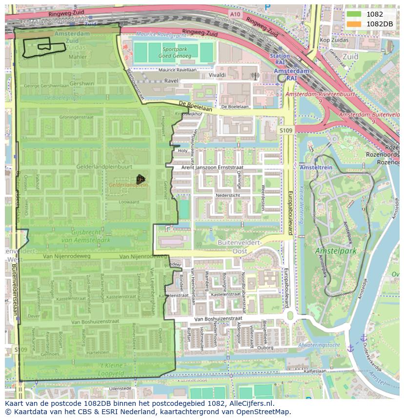 Afbeelding van het postcodegebied 1082 DB op de kaart.