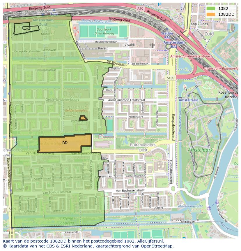 Afbeelding van het postcodegebied 1082 DD op de kaart.