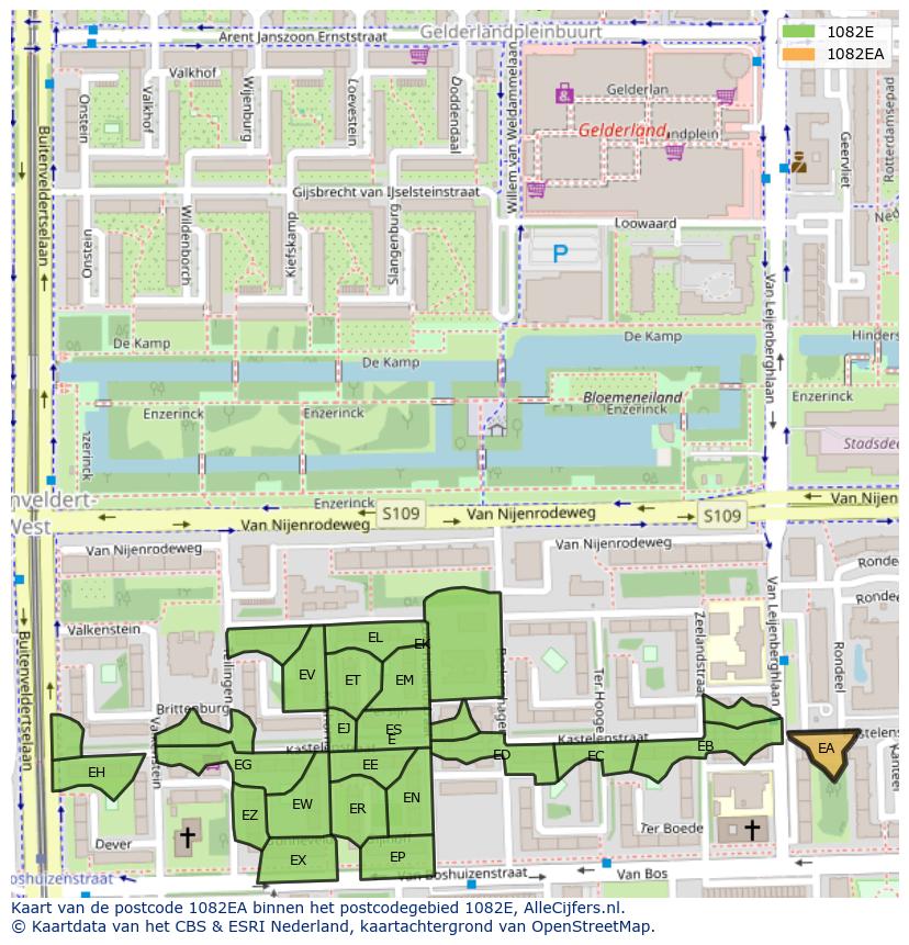 Afbeelding van het postcodegebied 1082 EA op de kaart.