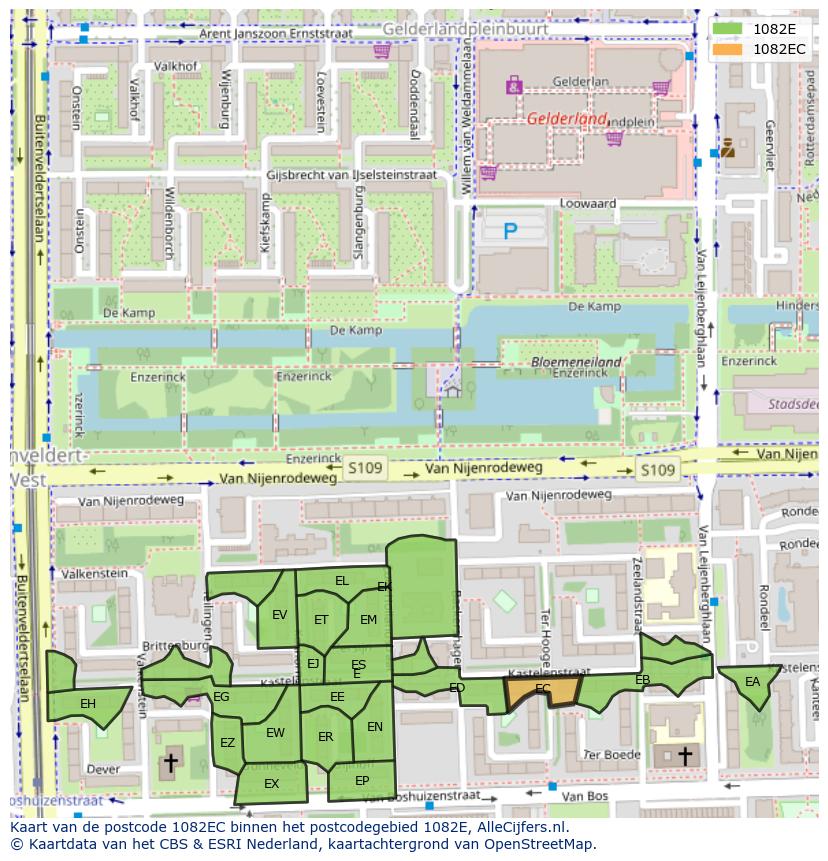 Afbeelding van het postcodegebied 1082 EC op de kaart.