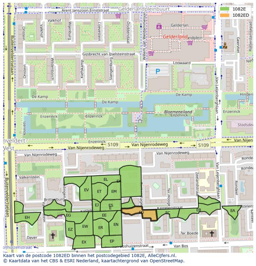 Afbeelding van het postcodegebied 1082 ED op de kaart.