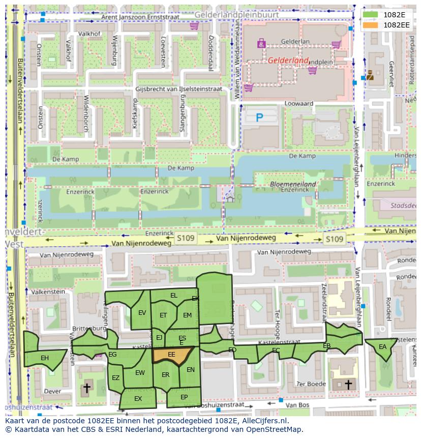 Afbeelding van het postcodegebied 1082 EE op de kaart.