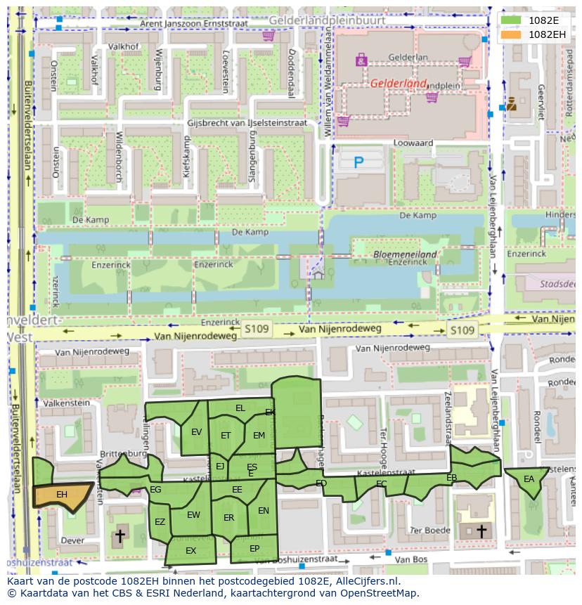 Afbeelding van het postcodegebied 1082 EH op de kaart.