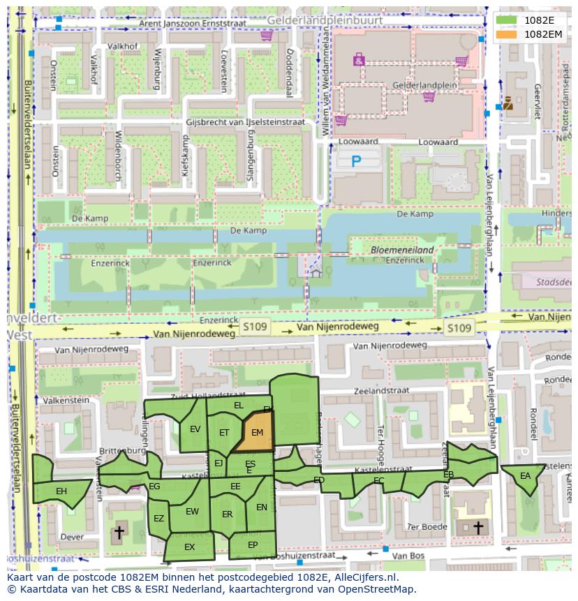 Afbeelding van het postcodegebied 1082 EM op de kaart.