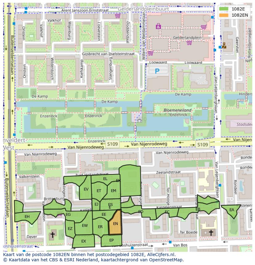 Afbeelding van het postcodegebied 1082 EN op de kaart.