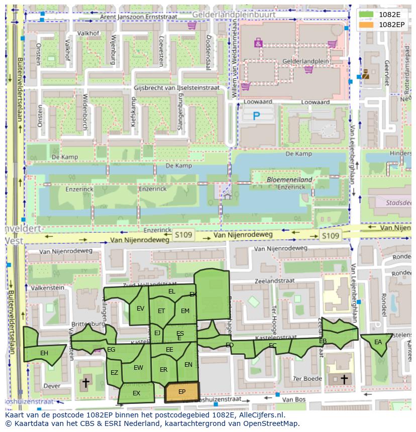 Afbeelding van het postcodegebied 1082 EP op de kaart.