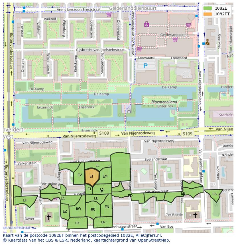 Afbeelding van het postcodegebied 1082 ET op de kaart.