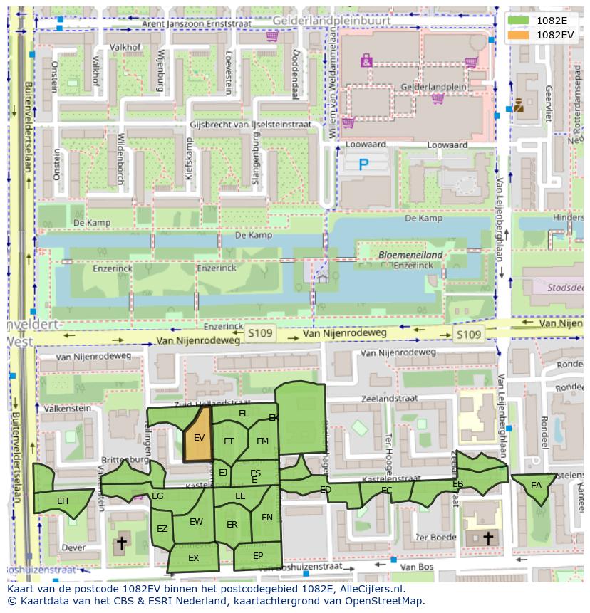 Afbeelding van het postcodegebied 1082 EV op de kaart.