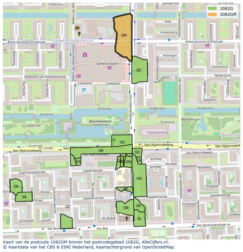 Afbeelding van het postcodegebied 1082 GM op de kaart.