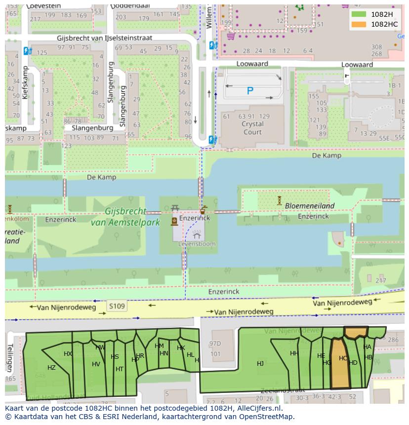 Afbeelding van het postcodegebied 1082 HC op de kaart.