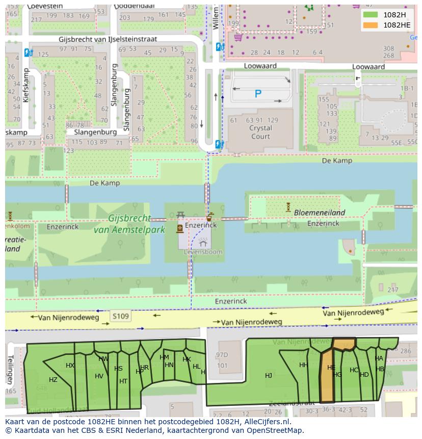 Afbeelding van het postcodegebied 1082 HE op de kaart.
