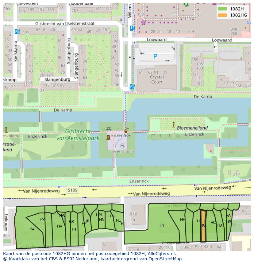 Afbeelding van het postcodegebied 1082 HG op de kaart.