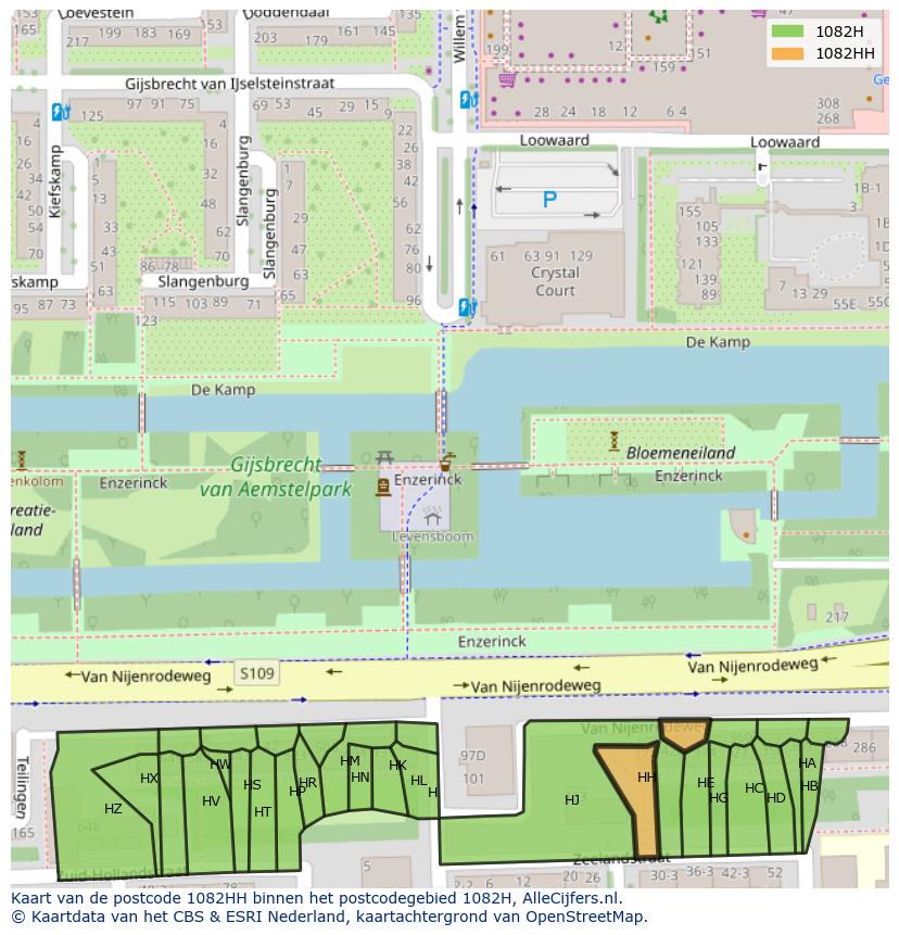 Afbeelding van het postcodegebied 1082 HH op de kaart.