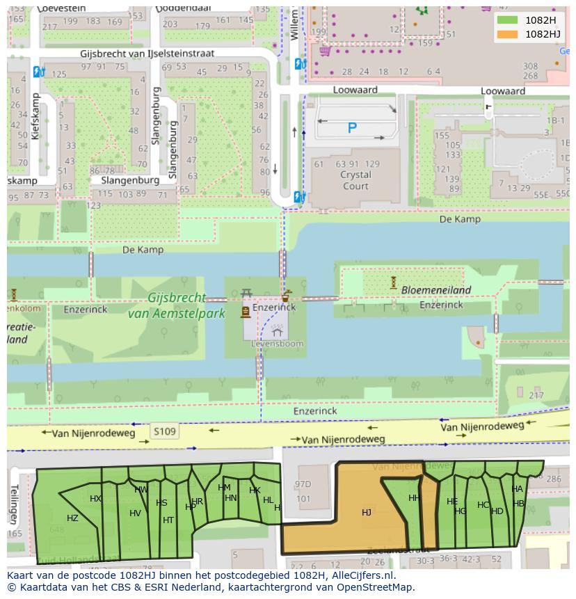Afbeelding van het postcodegebied 1082 HJ op de kaart.