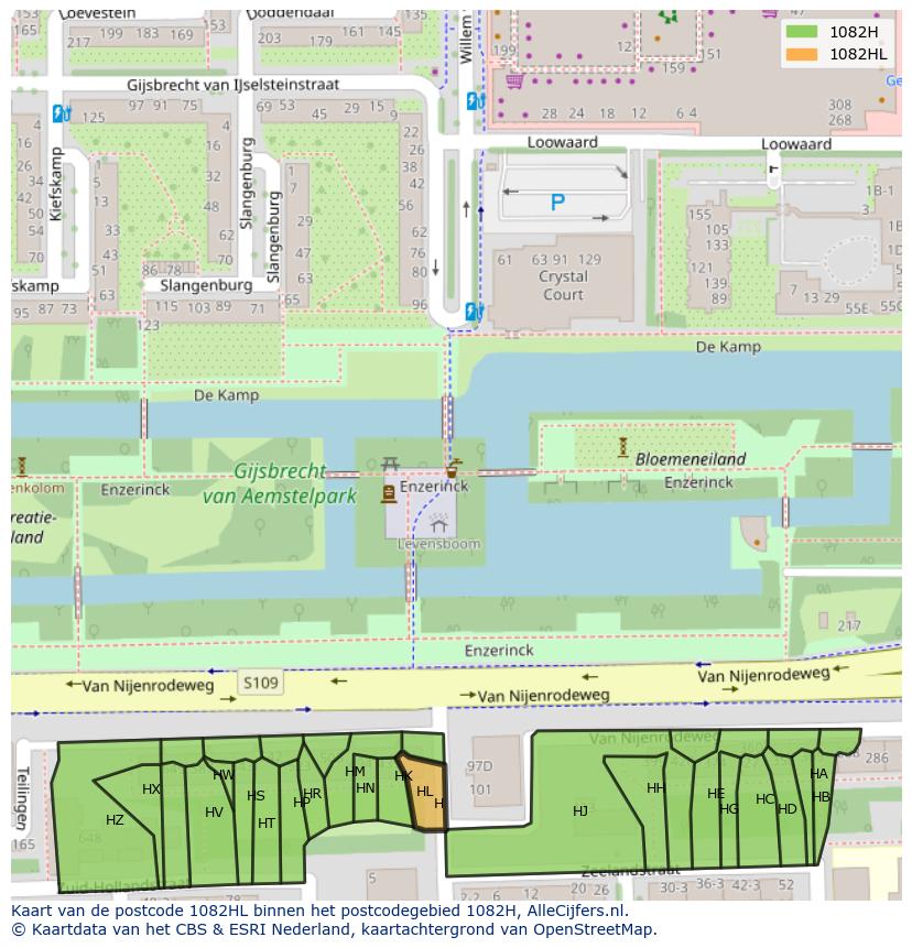 Afbeelding van het postcodegebied 1082 HL op de kaart.