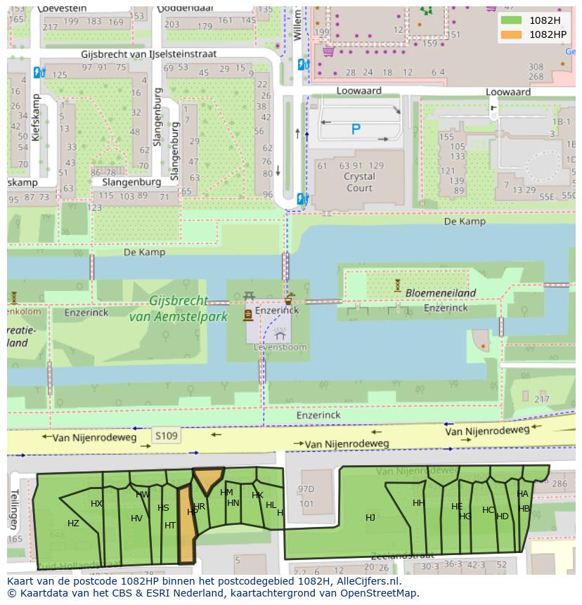 Afbeelding van het postcodegebied 1082 HP op de kaart.