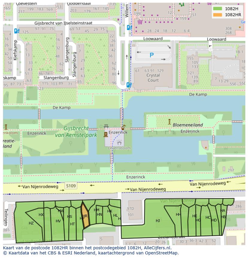 Afbeelding van het postcodegebied 1082 HR op de kaart.