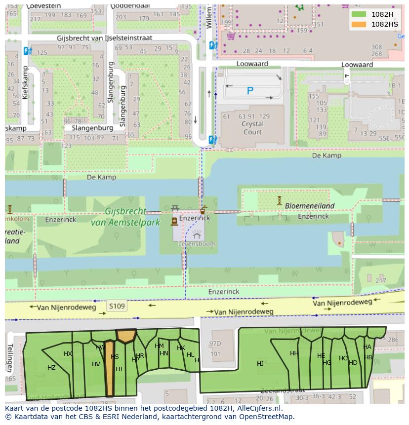 Afbeelding van het postcodegebied 1082 HS op de kaart.