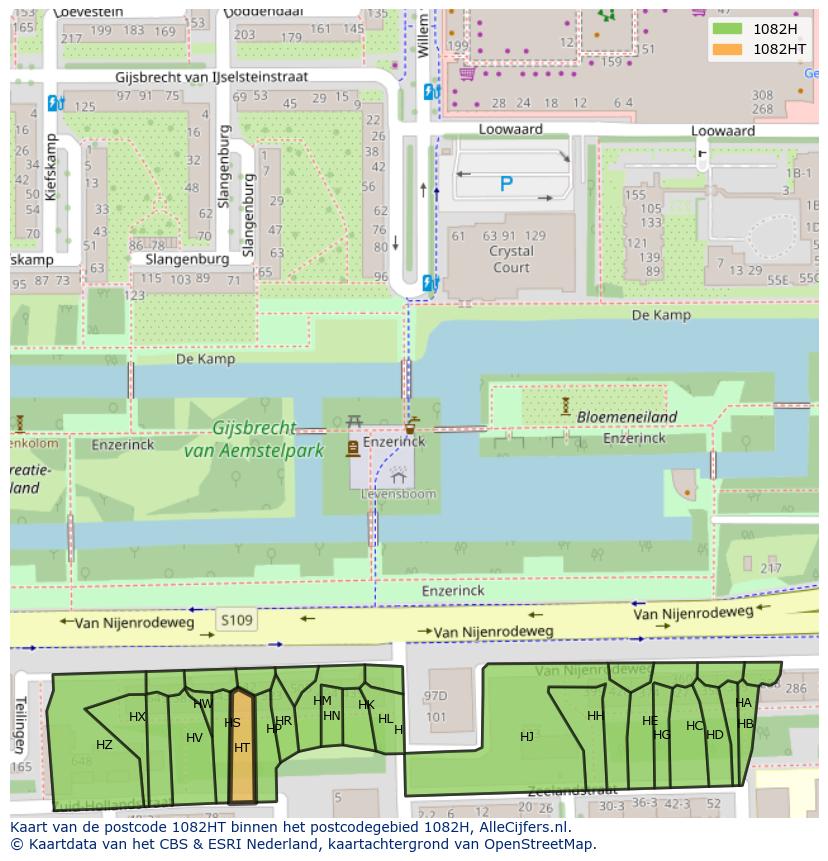 Afbeelding van het postcodegebied 1082 HT op de kaart.