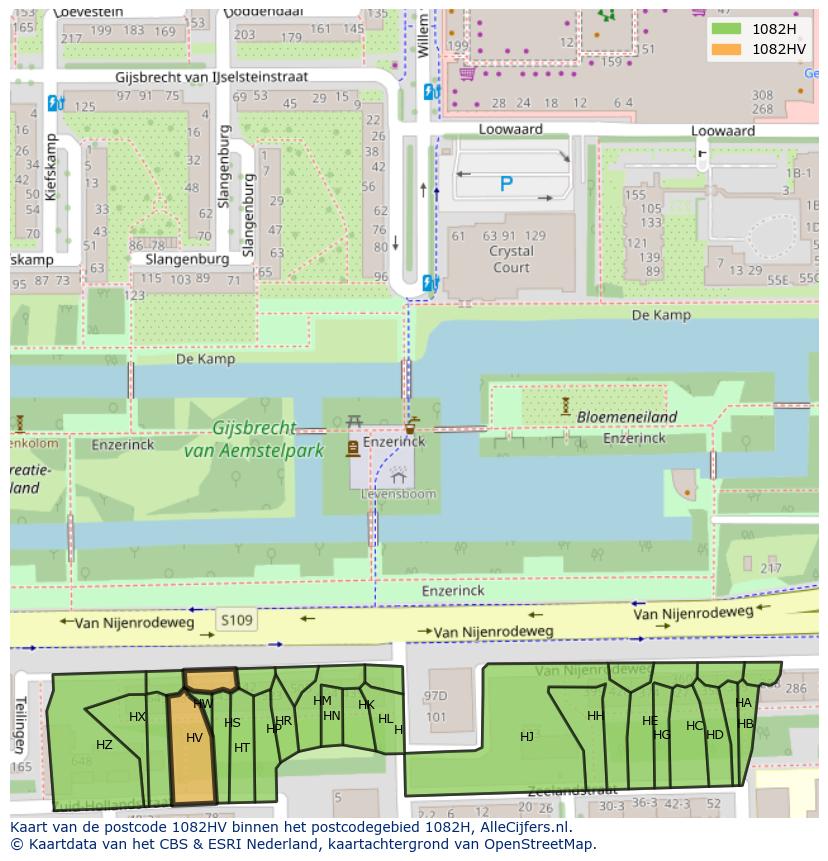 Afbeelding van het postcodegebied 1082 HV op de kaart.