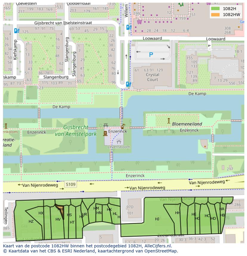 Afbeelding van het postcodegebied 1082 HW op de kaart.