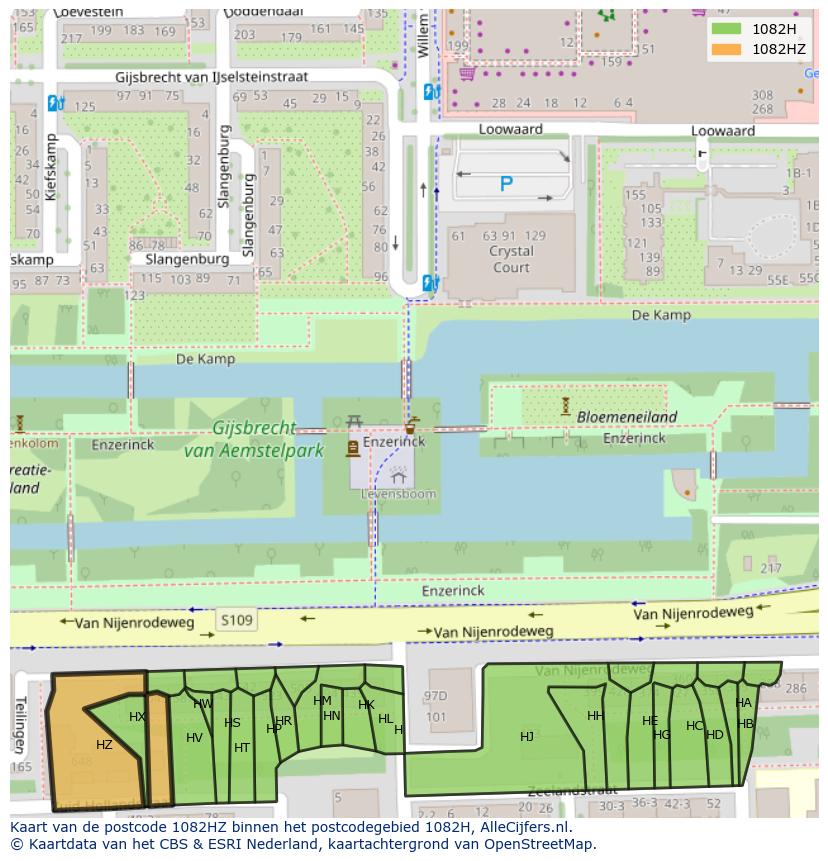 Afbeelding van het postcodegebied 1082 HZ op de kaart.