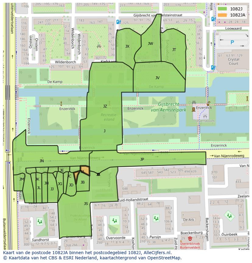 Afbeelding van het postcodegebied 1082 JA op de kaart.