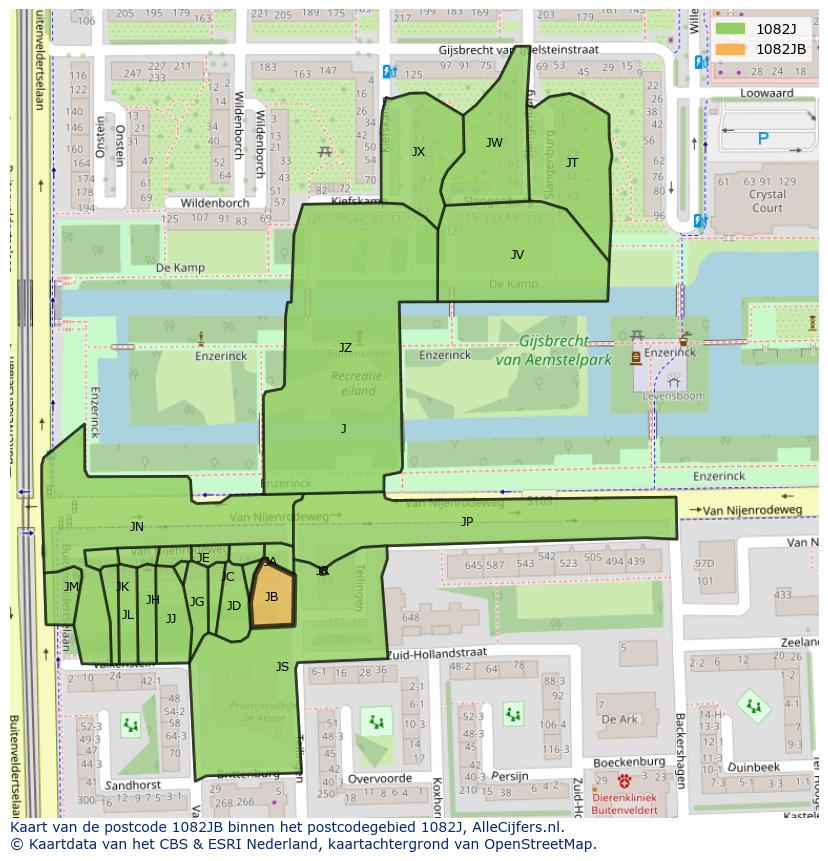 Afbeelding van het postcodegebied 1082 JB op de kaart.