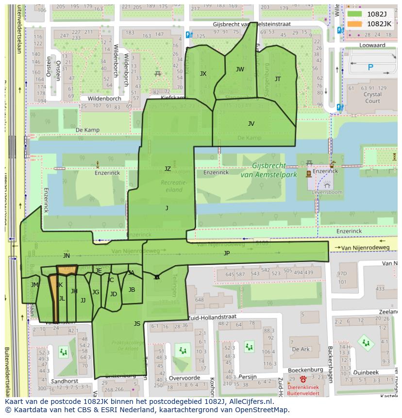 Afbeelding van het postcodegebied 1082 JK op de kaart.