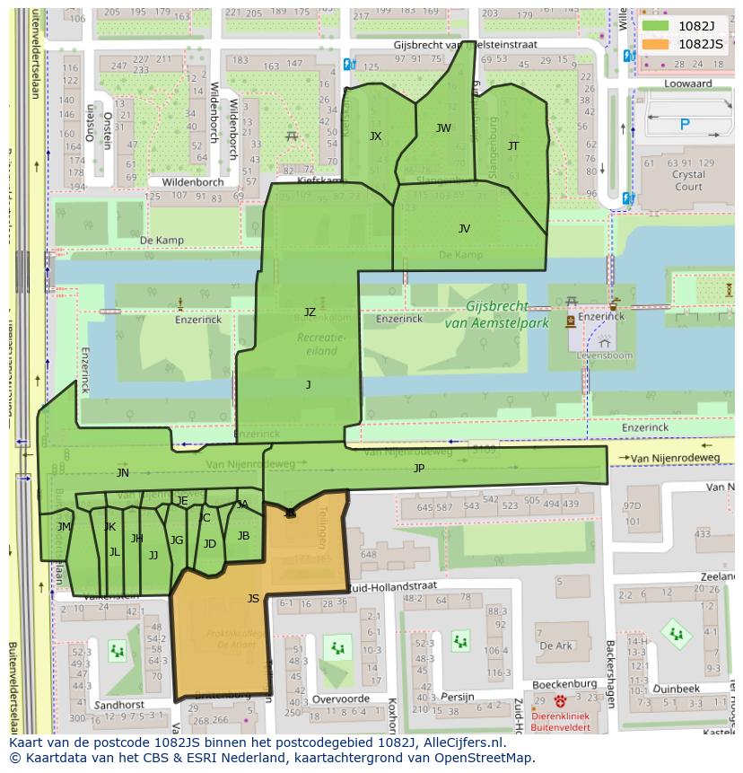 Afbeelding van het postcodegebied 1082 JS op de kaart.