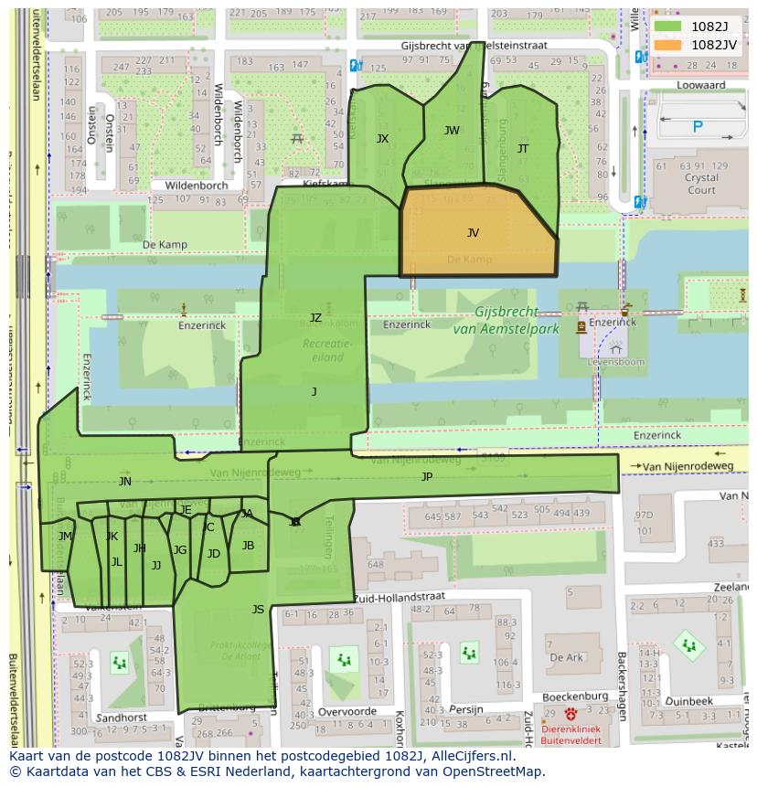 Afbeelding van het postcodegebied 1082 JV op de kaart.