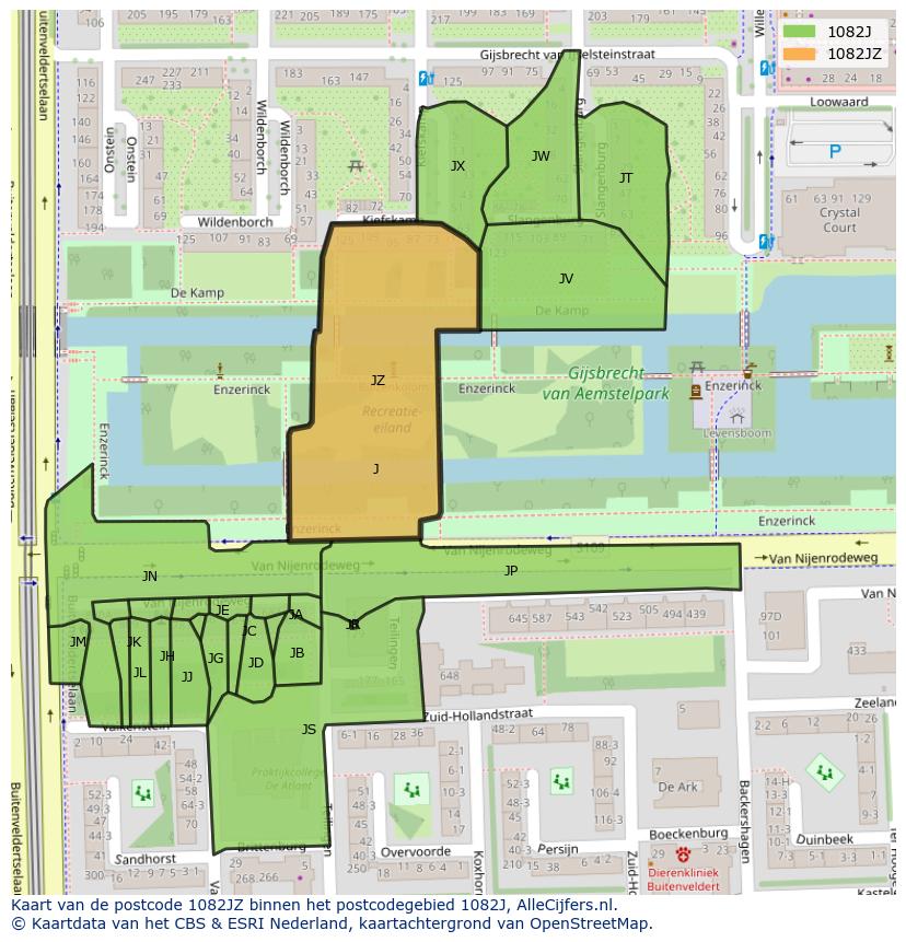Afbeelding van het postcodegebied 1082 JZ op de kaart.