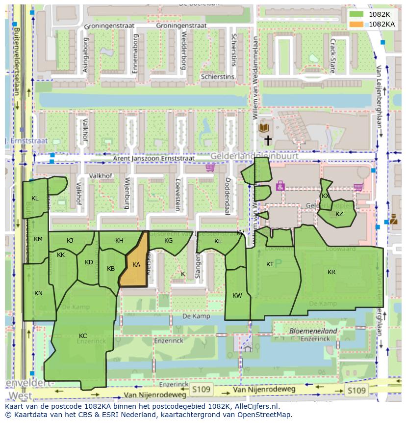 Afbeelding van het postcodegebied 1082 KA op de kaart.
