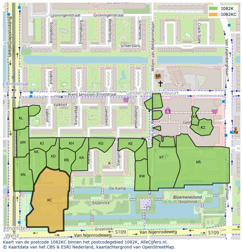 Afbeelding van het postcodegebied 1082 KC op de kaart.