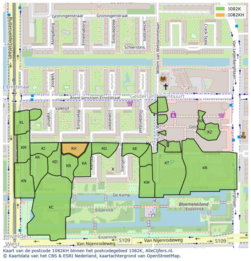 Afbeelding van het postcodegebied 1082 KH op de kaart.