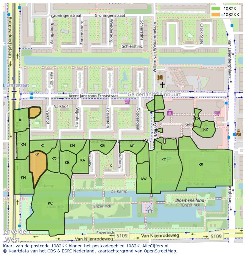 Afbeelding van het postcodegebied 1082 KK op de kaart.
