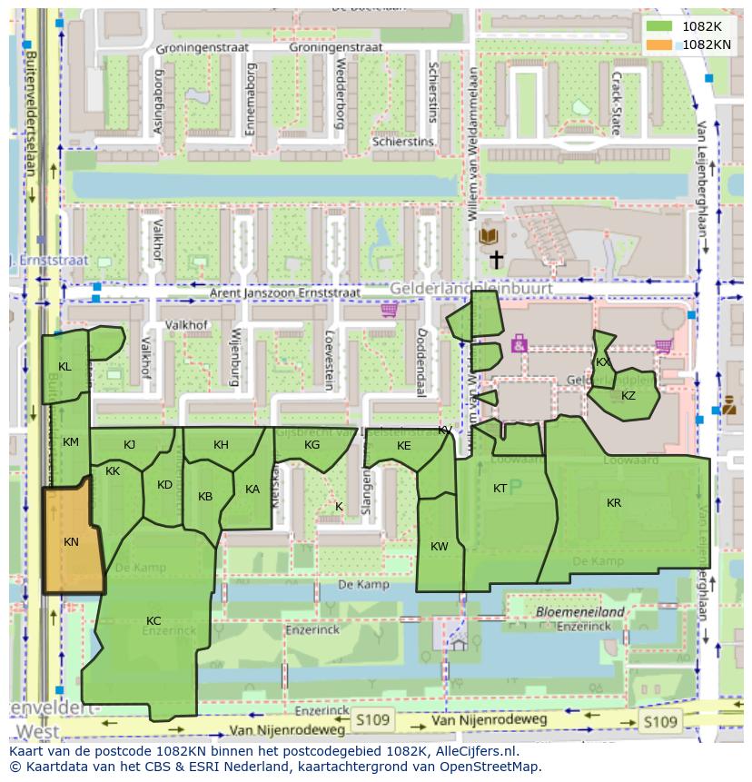 Afbeelding van het postcodegebied 1082 KN op de kaart.
