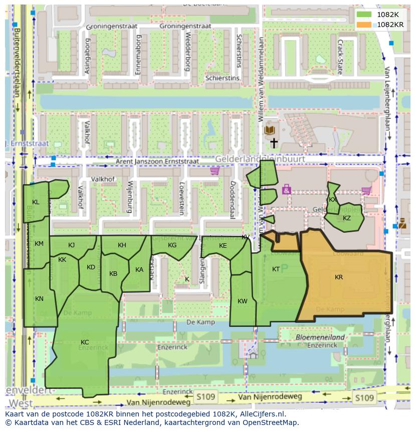 Afbeelding van het postcodegebied 1082 KR op de kaart.