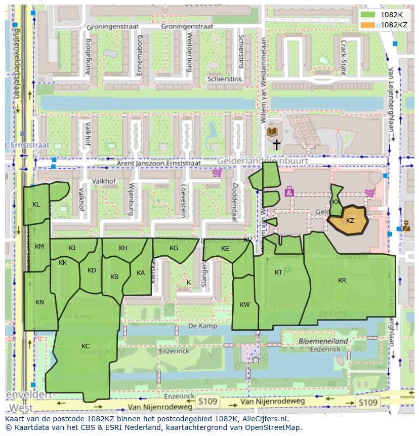 Afbeelding van het postcodegebied 1082 KZ op de kaart.