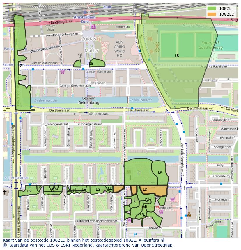Afbeelding van het postcodegebied 1082 LD op de kaart.