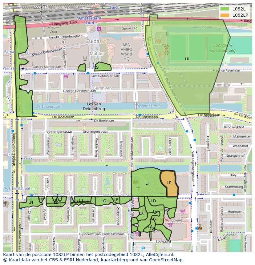 Afbeelding van het postcodegebied 1082 LP op de kaart.