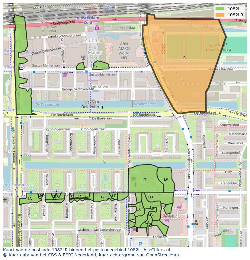 Afbeelding van het postcodegebied 1082 LR op de kaart.