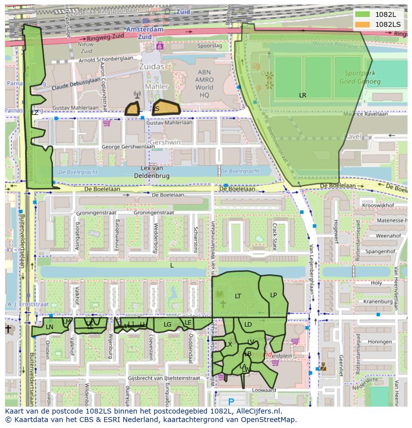 Afbeelding van het postcodegebied 1082 LS op de kaart.
