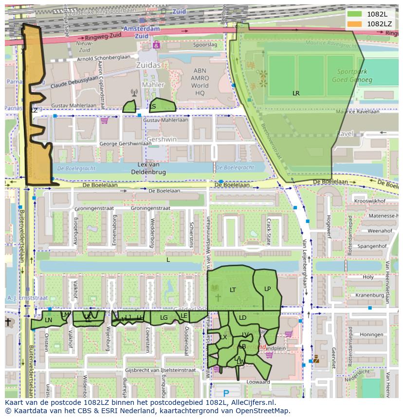 Afbeelding van het postcodegebied 1082 LZ op de kaart.