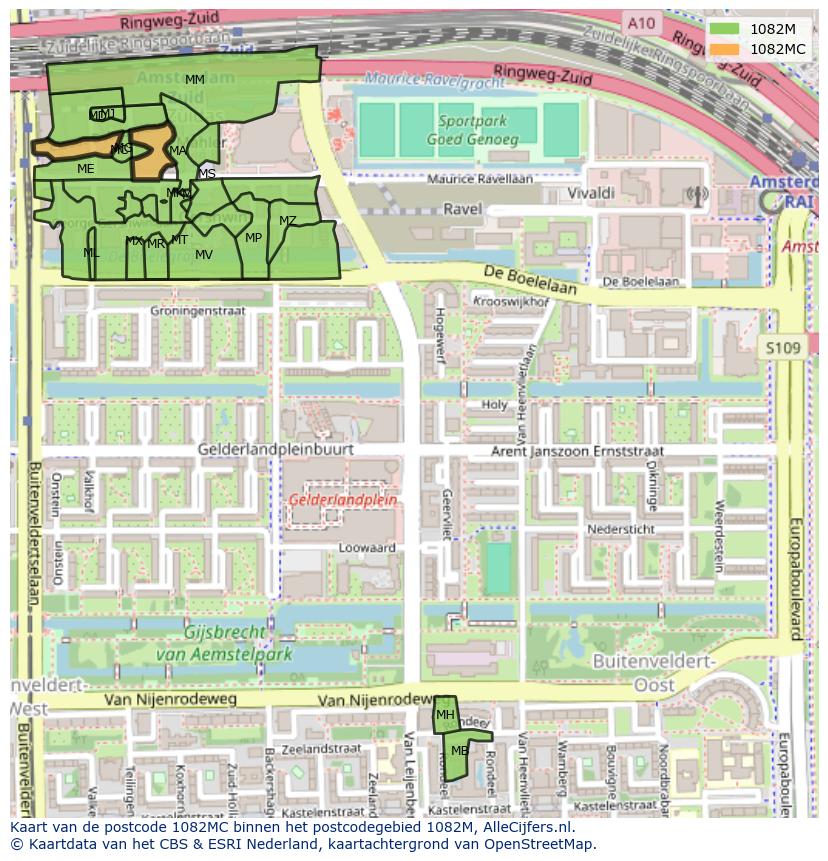 Afbeelding van het postcodegebied 1082 MC op de kaart.