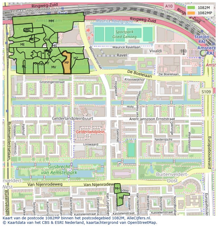 Afbeelding van het postcodegebied 1082 MP op de kaart.