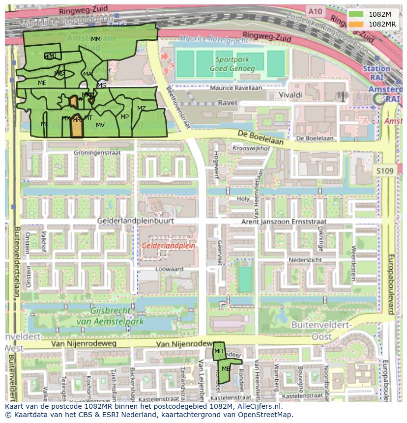 Afbeelding van het postcodegebied 1082 MR op de kaart.