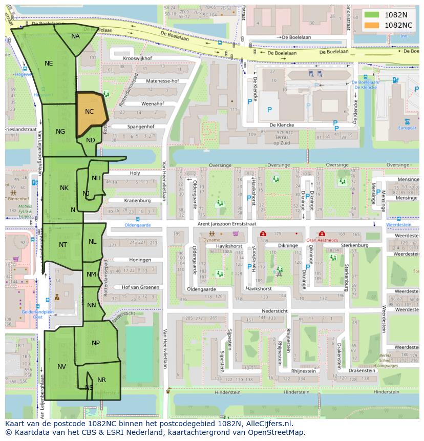 Afbeelding van het postcodegebied 1082 NC op de kaart.