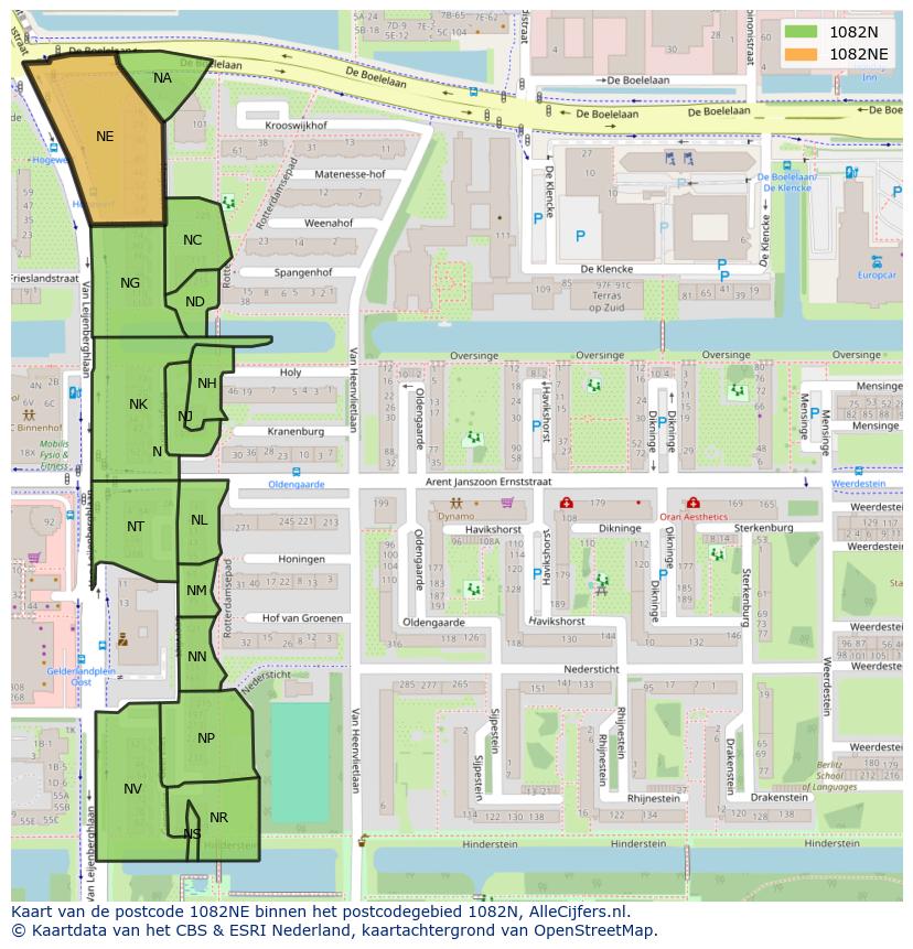 Afbeelding van het postcodegebied 1082 NE op de kaart.