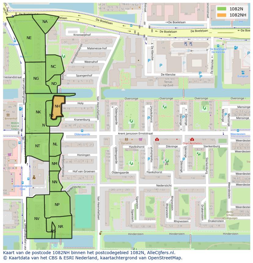 Afbeelding van het postcodegebied 1082 NH op de kaart.